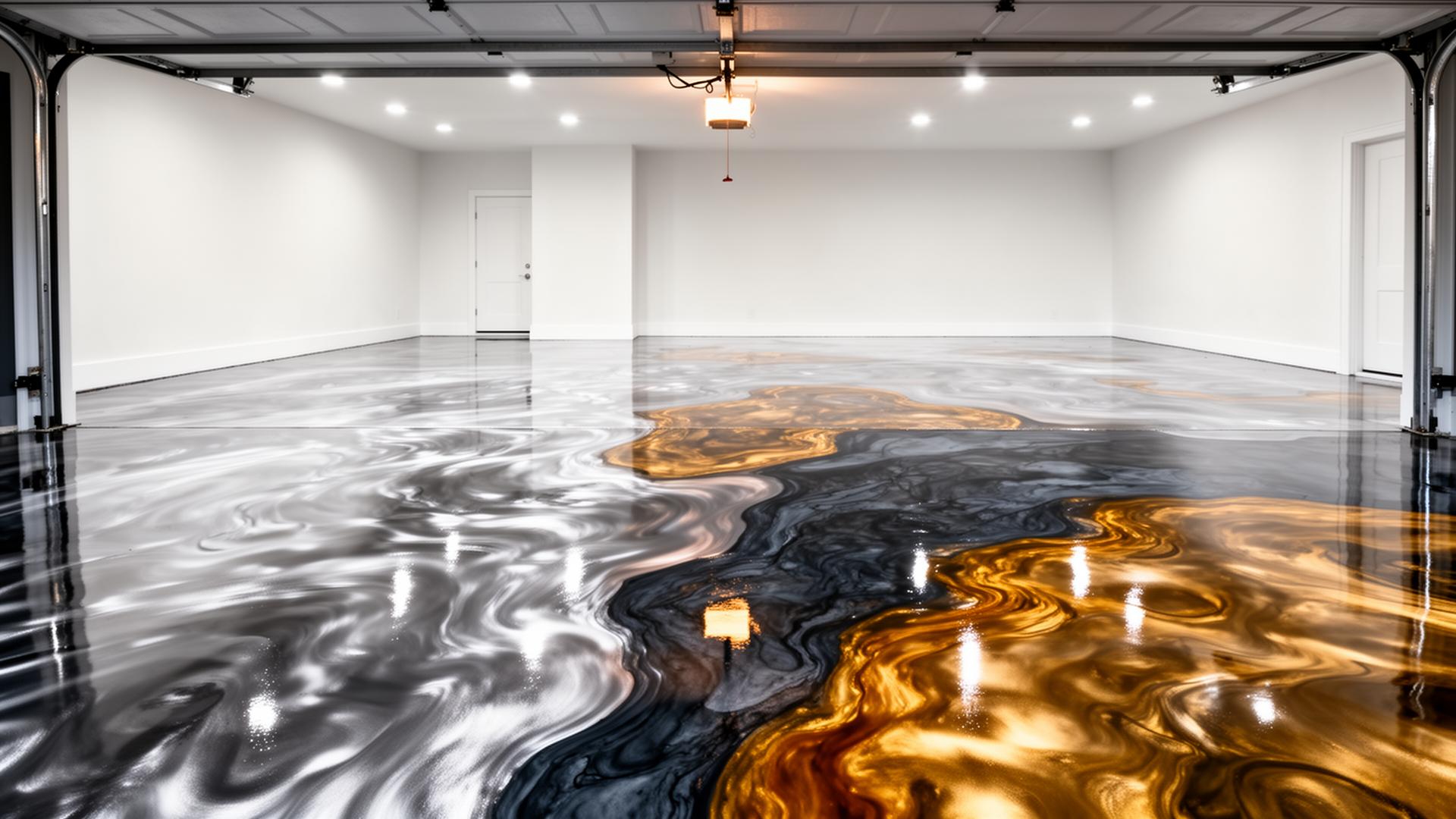 Glossy metallic epoxy garage floor installed by Capital City Epoxy in Montgomery AL